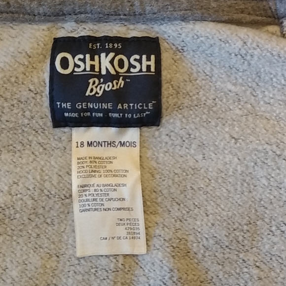 Oshkosh B'gosh Gray Long Sleeve Hoody Size 18M - Picture 6 of 7